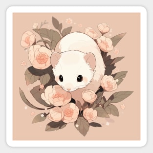 White ferret in ranunculus flowers Magnet